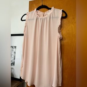 Loft Light Pink Ruffle Neck Blouse